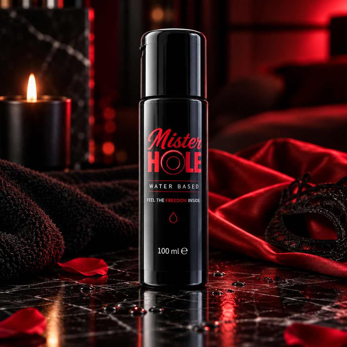 Mister Hole water-based lubricant 100 ml in premium black and red setting
